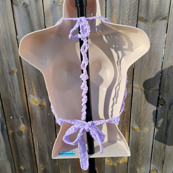 Handmade Crochet Butterfly Crop Top Boho Festival Halter Bralette Purple XS-XL - Picture 5 of 14